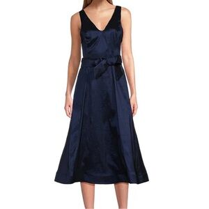 Marina Navy Satin V-Neck Midi Cocktail Dress